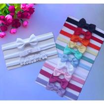 Kit com 10 + kit de 3 faixinhas brancas de laços para bebê RN.