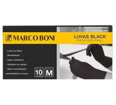 Kit Com 10 Luvas Black Profissional M Latex Cor Preta