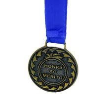 Kit Com 10 Medalhas de Bronze M30 Honra ao Mérito Fita Azul Kit Com 10 Medalhas de Bronze M30 Honra ao Mérito Fita Azul