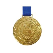 Kit Com 10 Medalhas de Ouro M50 Esportiva Honra ao Mérito Com Fita Azul Crespar