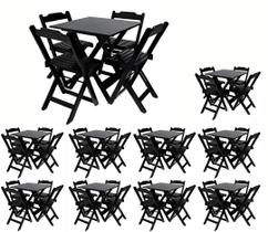 Kit com 10 Mesas 70X70 Dobráveis em Madeira + 40 Cadeiras Dobráveis