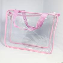 Kit com 10 necessaire MALOTE transparente e ROSA 30X23
