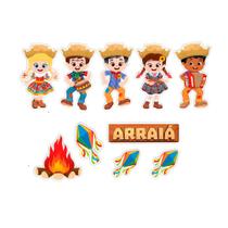 Kit com 10 Paineis de Festa Junina Luxo em EVA Com Arraiá Fogueira Balão Noivos e Caipirinhas