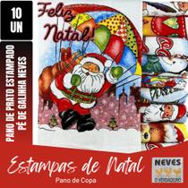Kit Com 10 Pano De Prato - Estampas Natalinas Variadas - Neves - 100% Algodão - 41cm X 69cm - 65 g
