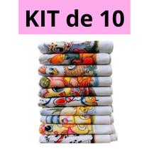 Kit com 10 panos de prato estampados, alta qualidade em algodão e acabamento com bainha