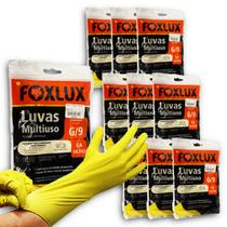 Kit com 10 Pares de Luvas Multiuso Latex G / 9 Foxlux Amarela