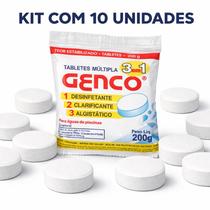 Kit Com 10 Pastilhas Genco 3 Em 1 Tabletes Para Piscina 200g Cada Kit Com 10 Pastilhas Genco 3 Em 1 Tabletes Para Piscina 200g Cada