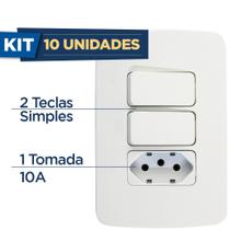 Kit Com 10 Pçs Conjunto 2x4 Interruptor 2 Teclas Simples + 1 Tomada 10A B3 Margirius