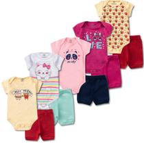 Kit com 10 peças Roupa Bebê Body e Shorts com punhos, Menino e Menina Suedine 100% algodão, Enxoval Atacado Recém Nascido, P M G e GG - LUMARI KIDS