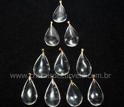 Kit com 10 Pingentes em Gota de Quartzo Cristal Natural com Montagem Dourada para Atacado Kit com 10 Pingentes em Gota de Quartzo Cristal Natural com Montagem Dourada para Atacado