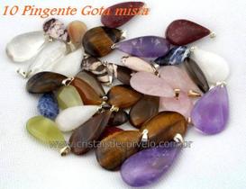 Kit com 10 Pingentes em Pedra Natural Lapidada - Modelo Gota com Acabamento Dourado Kit com 10 Pingentes em Pedra Natural Lapidada - Modelo Gota com Acabamento Dourado