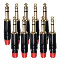 Kit com 10 Plug Conector P10 Cirilo Cabos Estéreo 6mm Vermelho