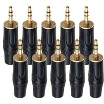 Kit com 10 Plug Conector P2 Macho Estéreo Cirilo Cabos 6mm Preto Kit com 10 Plug Conector P2 Macho Estéreo Cirilo Cabos 6mm Preto