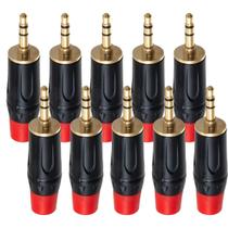 Kit com 10 Plug Conector P2 Macho Estéreo Cirilo Cabos 6mm Vermelho Kit com 10 Plug Conector P2 Macho Estéreo Cirilo Cabos 6mm Vermelho