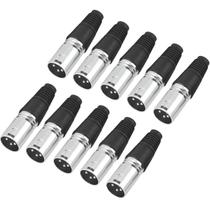 Kit Com 10 Plugs Conectores XLR Canon Linha Macho Niquelado 3 Terminais
