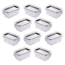 Kit com 10 Potes Herméticos com Travas 175ml Plasútil Preto Empilhável Armazenamento Tampa Casa