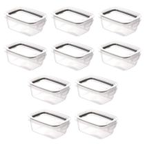 Kit com 10 Potes Herméticos com Travas 360ml Plasútil Preto Empilhável Cozinha Comida Seguro Vedação