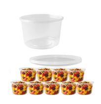 Kit Com 10 Potes PP BrasilPack 1000ml Tampa Lacre Redondo Transparente