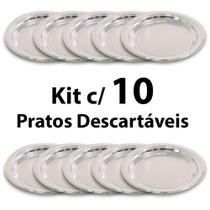 Kit com 10 Pratos Descartáveis Super Resistente 18cm Metalizado Arqplast