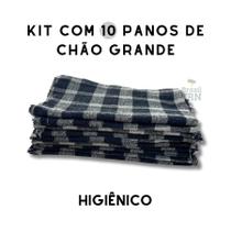 Kit com 10 Saco Pano de Chão Xadrez Grande 65x40cm Algodão Alvejado Duplo para Limpeza