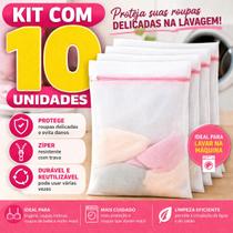 Kit com 10 sacos para lavagem de roupas Preserva tecidos delicados e previne a formação de bolinhas Kit com 10 sacos para lavagem de roupas Preserva tecidos delicados e previne a formação de bolinhas
