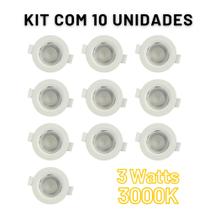 Kit com 10 Spot LED de Embutir no Gesso 3W 3000K Amarelo Redondo Bivolt - AVANT