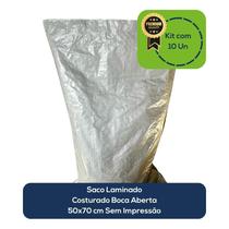 Kit Com 10 Un Saco Laminado Costurado Boca Aberta Branco 50x70cm Sem Impressão