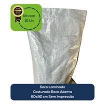 Kit Com 10 Un Saco Laminado Costurado Boca Aberta Branco 60x90cm Sem Impressão Kit Com 10 Un Saco Laminado Costurado Boca Aberta Branco 60x90cm Sem Impressão