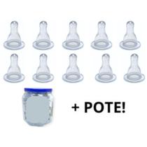 Kit com 10 unidades de Bico Mamadeira Universal 100 Silicone Redondo Pote Kit com 10 unidades de Bico Mamadeira Universal 100 Silicone Redondo Pote