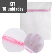 Kit com 10 unidades de Saco de Lavar Roupa Íntima e Delicada com Zíper Protetor de Calcinha 40x30cm