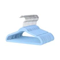 Kit Com 100 Cabide Slim Veludo Infantil Azul Gancho De Metal Kit Com 100 Cabide Slim Veludo Infantil Azul Gancho De Metal