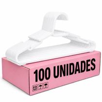 Kit com 100 Cabides Adulto Branco Organizador Roupa Plástico