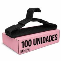 Kit com 100 Cabides Adulto Preto Organizador Roupa Plástico