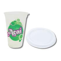 Kit com 100 Copos para Açaí 440ml 100 Tampas Retas sem Furo para Copos 440, 550 e 660ml