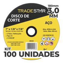 Kit Com 100 Disco De Corte Metal 7 180X3,0 Mm Furo 22/23 Mm