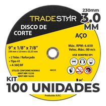 Kit Com 100 Disco De Corte Metal 9 230X3,0 Mm Furo 22/23 Mm