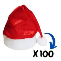 Kit com 100 Gorro Touca de Papai Noel Linha Luxo Cetim Natal