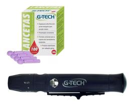 Kit Com 100 Lancetas Glicose E Caneta Lancetadora G-tech Cor Azul