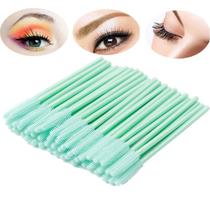 Kit com 100 Pincel de Rímel Descartável BIHRTC - Silicone, Formato Torre (Verde Claro)