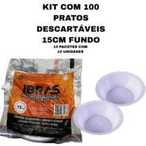 Kit com 100 pratos descartaveis fundo 15cm ibras - 10 pacotes
