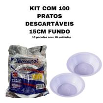 Kit com 100 pratos descartaveis fundo 15cm termopot - 10 pacotes