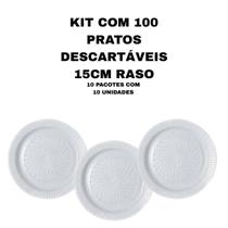 Kit com 100 pratos descartaveis rasos 15cm ibras - 10 pacotes