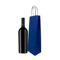 Kit Com 100 Sacolas Papel Kraft Azul Para Garrafa Vinho Presente Loja 12x36x8,5cm