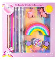 Kit com 11 Itens Escolar Unicórnio Encantado Lápis Borrachas Apontador Lindos Divertido Presente