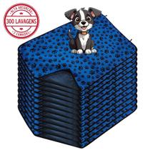 Kit com 12 Banheiro para Cães Tecido Ecológico 100x70 Patinha Azul c/Ganchos - 300 Lavagens Quality Kit com 12 Banheiro para Cães Tecido Ecológico 100x70 Patinha Azul c/Ganchos - 300 Lavagens Quality