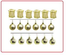 Kit com 12 Bolas Sortidas 4cm + 6 Tambor Enfeites para Árvore de Natal