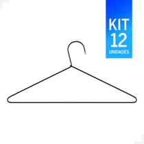 Kit com 12 Cabides Tintureiro sem Cava Preto Kit com 12 Cabides Tintureiro sem Cava Preto