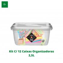 Kit com 12 Caixas Organizadoras Multiuso Transparente 2,5L com Trava