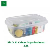 Kit com 12 Caixas Organizadoras Multiuso Transparente 2,8L com Trava