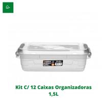 Kit com 12 Caixas Organizadoras Multiuso Transparente de 1,5L com Trava